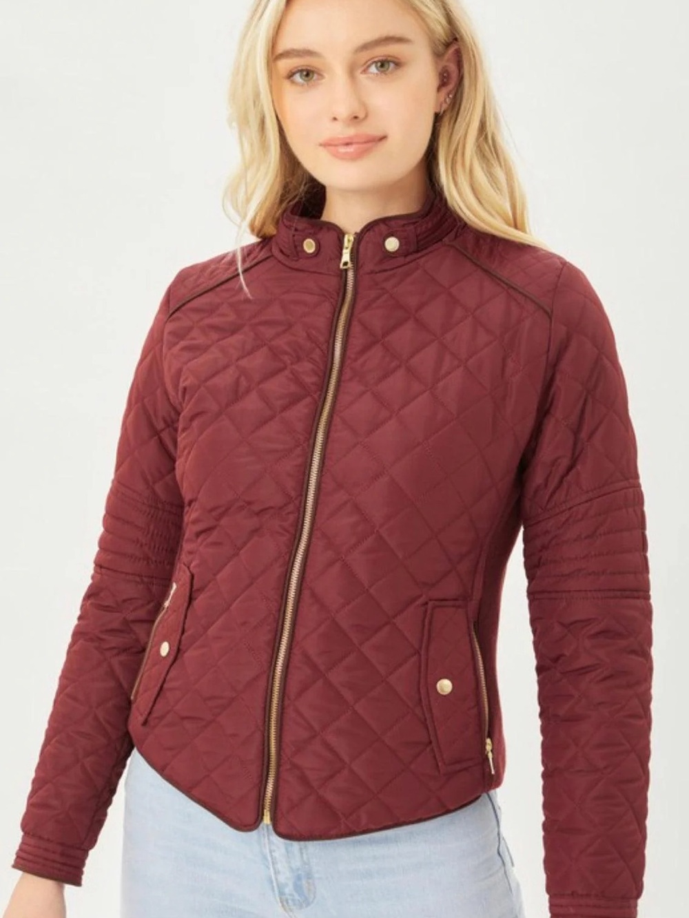 Quilted Burgundy Juniors Jacket with Gold Hardware Juniors size Medium Fall